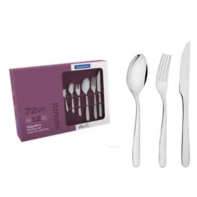 Faqueiro Tramontina Havai  em Aço Inox com Facas para Churrasco Acabamento em Brilho com Detalhes no Cabo 72 Peças