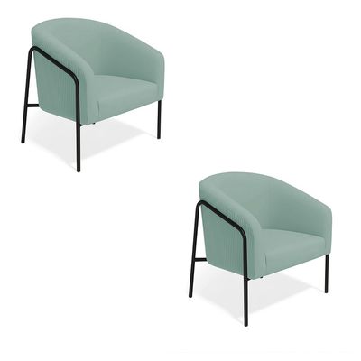 Poltrona Sala Decorativa Kit 2 Stella Base Alta Tubo Preto Veludo Cotelê D03 - D'Rossi Menta