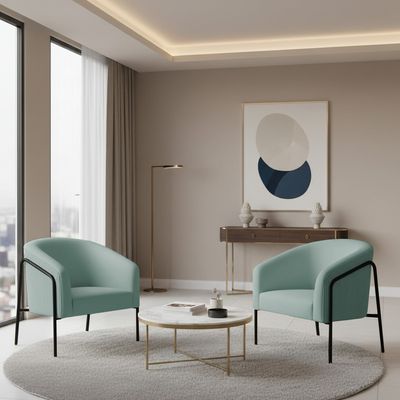 Poltrona Sala Decorativa Kit 2 Stella Base Alta Tubo Preto Veludo Cotelê D03 - D'Rossi Menta