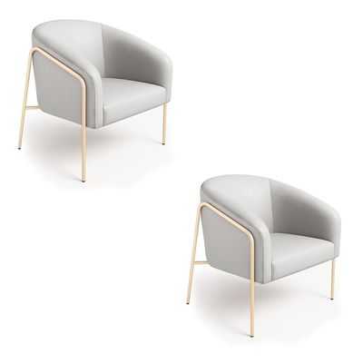 Poltrona Sala Decorativa Kit 2 Stella Base Alta Tubo Champanhe Sintético D03 - D'Rossi Cinza