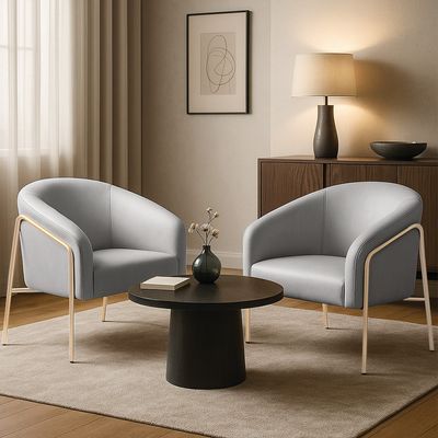 Poltrona Sala Decorativa Kit 2 Stella Base Alta Tubo Champanhe Sintético D03 - D'Rossi Cinza