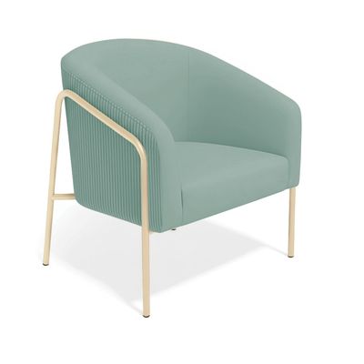 Poltrona Sala Decorativa Kit 2 Stella Base Alta Tubo Champanhe Veludo Cotelê D03 - D'Rossi Menta