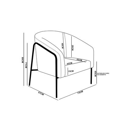 Poltrona Sala Decorativa Kit 2 Stella Base Alta Tubo Champanhe Veludo Cotelê D03 - D'Rossi Menta