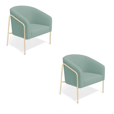 Poltrona Sala Decorativa Kit 2 Stella Base Alta Tubo Champanhe Veludo Cotelê D03 - D'Rossi Menta