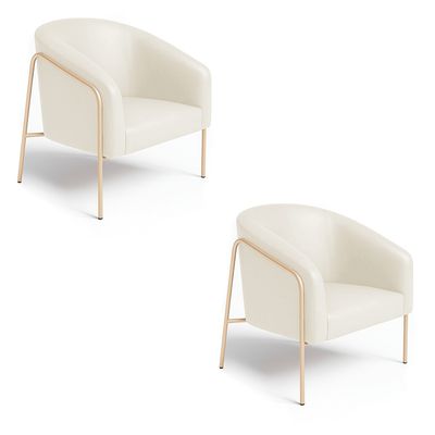 Poltrona Sala Decorativa Kit 2 Stella Base Alta Tubo Champanhe Sintético PU D03 - D'Rossi Bege