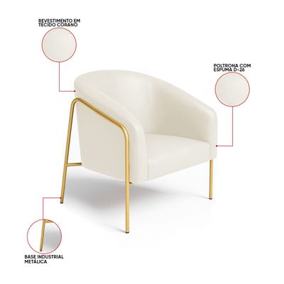 Poltrona Sala Industrial Alta Dourado Stella Sintético PU Bege D03 - D'Rossi