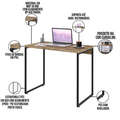 Mesa Para Escritório e Home Office Industrial Aspen 90 cm C01 Carvalho - Lyam Decor