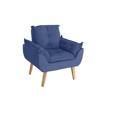 Kit 02 Poltrona Cadeira Decorativa Glamour Com Pés Quadrado Azul Marinho
