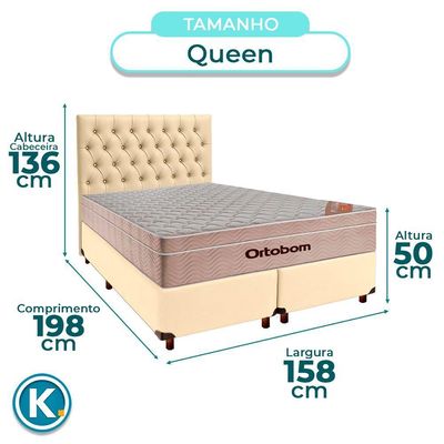 Cama Box + Colchão Queen Ortobom Molas Ensacadas Airtech + Cabeceira Estofada