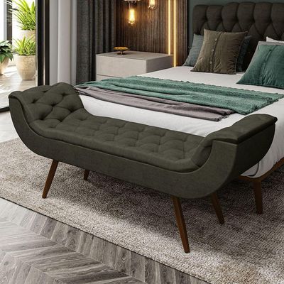 Recamier Puff Estofado King 195 Cm Drusa Veludo Marrom
