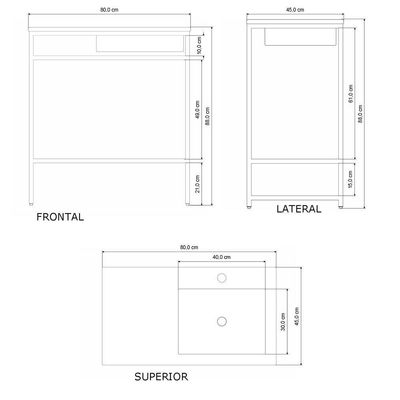 Gabinete Banheiro Ferro Iron Black 80x45cm Branco Fosco