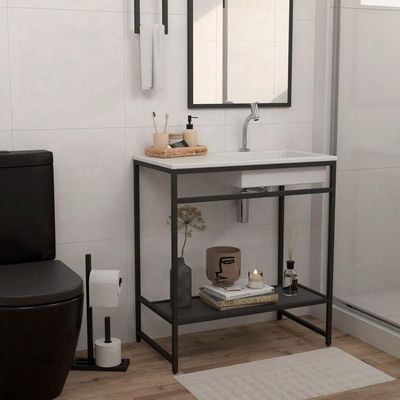 Gabinete Banheiro Ferro Iron Black 80x45cm Branco Fosco