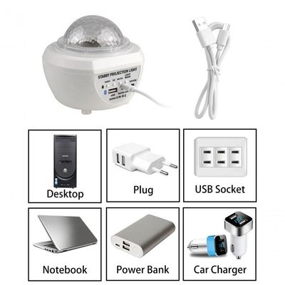 Luminaria Pojeção De Estrelas Universo Caixa De Som Bluetooth Branco