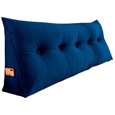 Almofada Para Cabeceira Encosto Apoio Lombar Spot 195cm Com Porta Celular Suede - Abmaza Azul