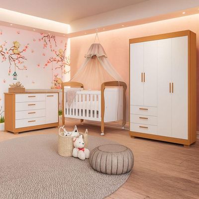 Jogo De Quarto Para Bebe Danny Zaki Branco Com Savana - Moveisaqui
