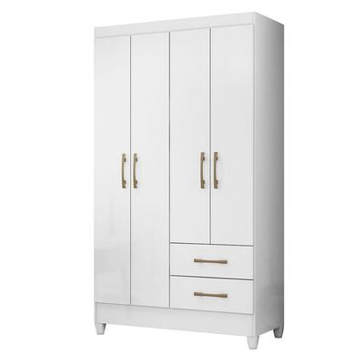 Guarda Roupa Casal Roupeiro Quarto Chile 4 Portas Branco Acetinado - Moval