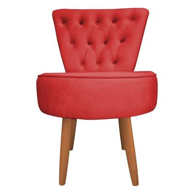 Mocho Capitonê Veludo Pés Palito Castanho Vermelho