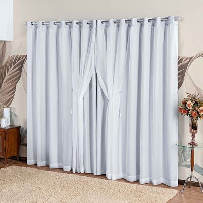 Cortina Idealle Tecido Blackout Voal Premium 3,00x2,50m Corta Luz Luxo Varão 3M - Gelo