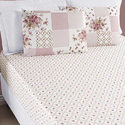 Jogo de Lençol Ayla Casal Queen 3 Peças Microfibra Estampada Floral - Rosa Matura