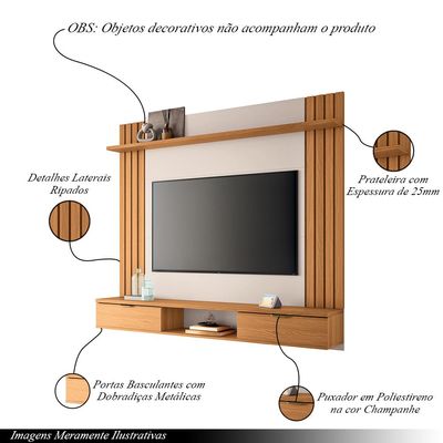 Painel Suspenso Decorativo Doss TV até 70 Pol Ripado MDP/MDF Cinamomo/Off White G26 - Gran Belo
