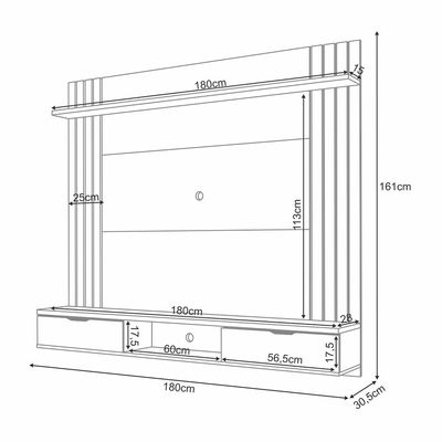 Painel Suspenso Decorativo Doss TV até 70 Pol Ripado MDP/MDF Cinamomo/Off White G26 - Gran Belo