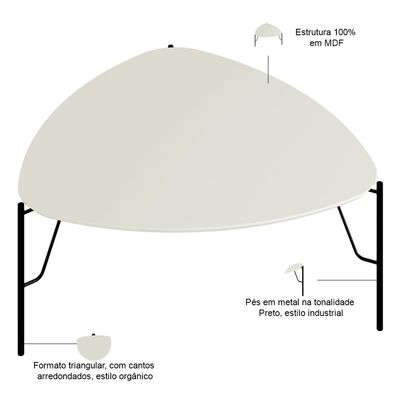 Mesa de Centro Para Sala de Estar Alta Pés Industrial Preto Alef I03 Luna - Lyam Decor