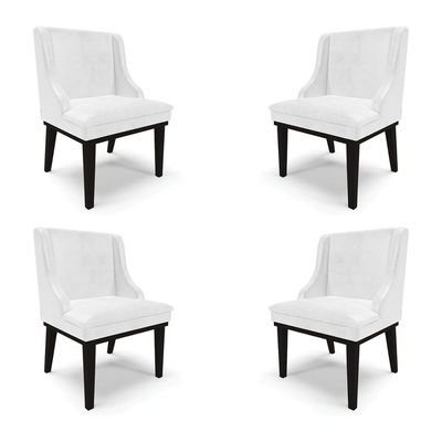 Kit 4 Cadeiras Decorativas Sala de Jantar Base Fixa de Madeira Firenze PU Branco Brilho/Preto G19 - Gran Belo