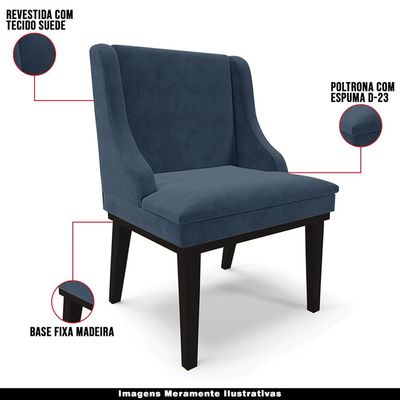 Cadeira Decorativa Sala de Jantar Base Fixa de Madeira Firenze Suede Azul Marinho/Preto G19 - Gran Belo