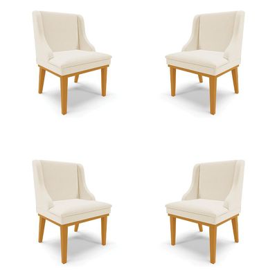 Kit 4 Cadeiras Decorativas Sala de Jantar Base Fixa de Madeira Firenze Linho Bege/Castanho G19 - Gran Belo