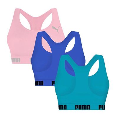 Kit 3 Tops Puma Nadador Sem Costura Feminino P / Rosa e Azul