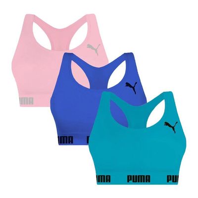 Kit 3 Tops Puma Nadador Sem Costura Feminino P / Rosa e Azul