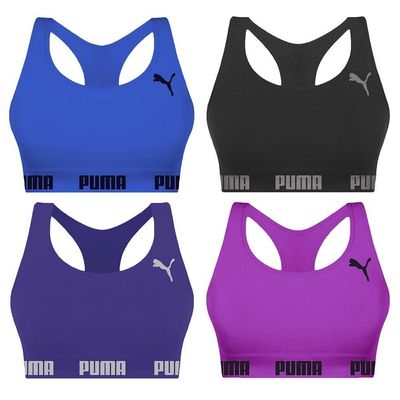 Kit 4 Tops Puma Nadador Sem Costura Feminino GG / Azul e Roxo