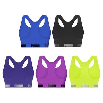 Kit 5 Tops Puma Nadador Sem Costura Feminino G / Azul e Preto