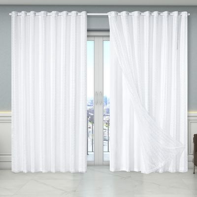 Cortina Dual Forro Microfibra c/ Voil Xadrez 2,70m x 2,30m 100% Poliéster - Branco