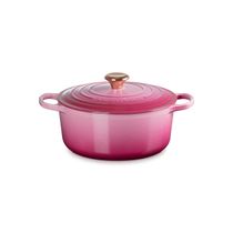PANELA LE CREUSET REDONDA SIGNATURE PUXADOR DOURADO FERRO ESMALTADO 20CM ROSA BERRY 21177204394445
