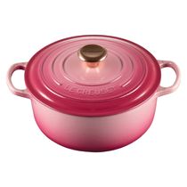 PANELA LE CREUSET REDONDA SIGNATURE PUXADOR DOURADO FERRO ESMALTADO 20CM ROSA BERRY 21177204394445