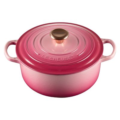 PANELA LE CREUSET REDONDA SIGNATURE PUXADOR DOURADO FERRO ESMALTADO 20CM ROSA BERRY 21177204394445