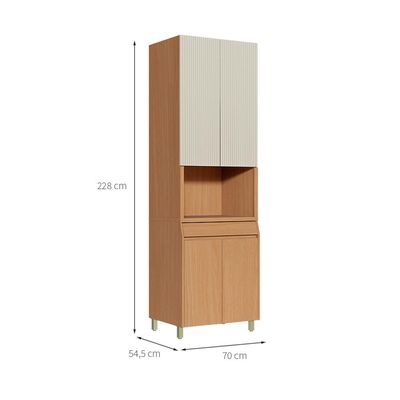 Paneleiro Simone Mendes 100% MDF 4 Portas 1 Gaveta Bege e Carvalho