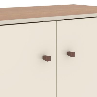 Buffet Aparador Compacto Com 2 Portas 77cm Escritório Tech - Off White E Cedro