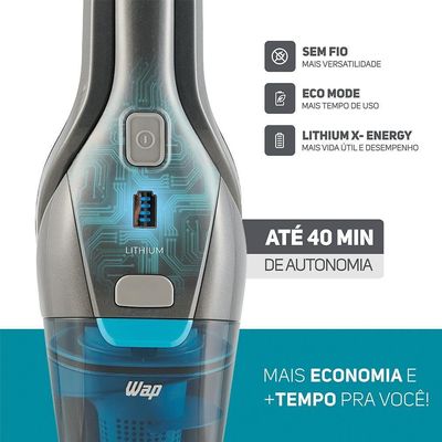 Aspirador De Pó 2 Em 1 Sem Fio WAP Eco Rápido Carregador Bivolt