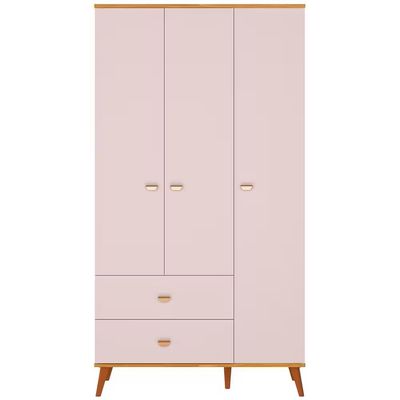 Quarto Infantil Completo Ternura Guarda-Roupa 3 Portas Cômoda 5 Gavetas Berço Conversível Bartira Rosa Wood