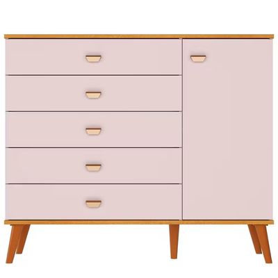 Quarto Infantil Completo Ternura Guarda-Roupa 3 Portas Cômoda 5 Gavetas Berço Conversível Bartira Rosa Wood