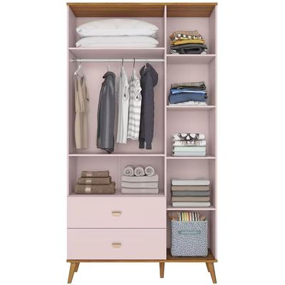Quarto Infantil Completo Ternura Guarda-Roupa 3 Portas Cômoda 5 Gavetas Berço Conversível Bartira Rosa Wood