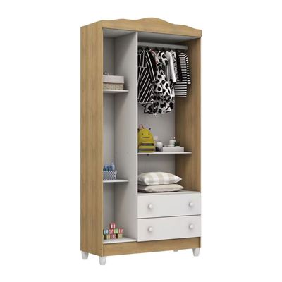 Quarto de Bebê Completo com Berço Mini-Cama Mirelle Cômoda Eloá e Guarda-Roupa Eloá Carolina Baby Branco e Bétula