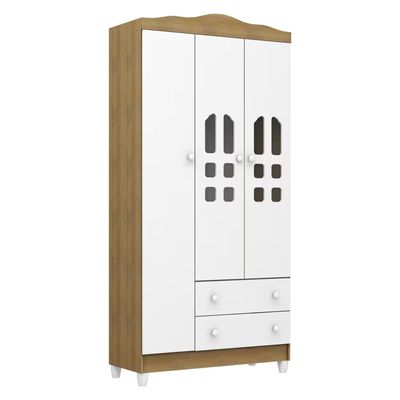 Quarto de Bebê Completo com Berço Mini-Cama Mirelle Cômoda Eloá e Guarda-Roupa Eloá Carolina Baby Branco e Bétula