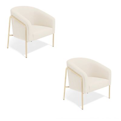 Poltrona Sala Decorativa Kit 2 Stella Base Alta Tubo Champanhe Veludo Cotelê Bege D03 - D'Rossi