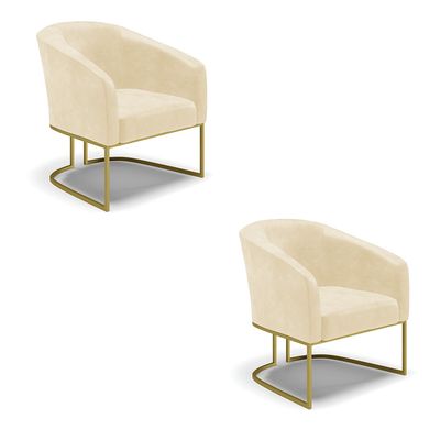 Poltrona Sala Decorativa Kit 2 Stella Base Industrial Dourada Sintético PU Bege D03 - D'Rossi
