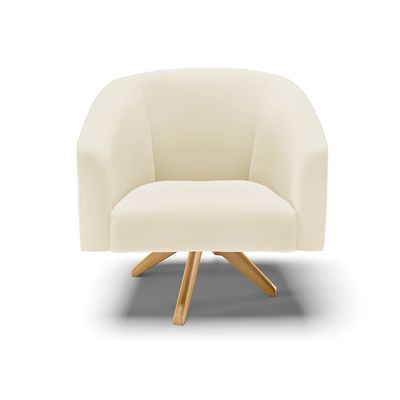 Poltrona Decorativa Kit 2 Stella Base de Madeira Giratória MA30 Veludo Cotelê Bege D03 - D'Rossi
