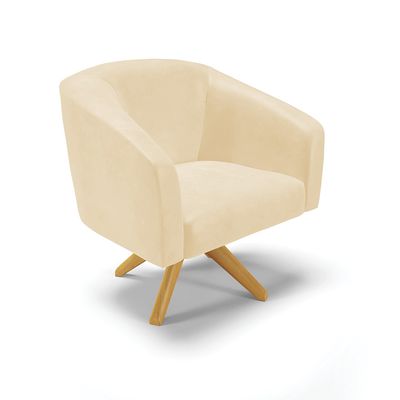 Poltrona Decorativa Kit 2 Stella Base de Madeira Giratória MA30 Sintético PU Bege D03 - D'Rossi