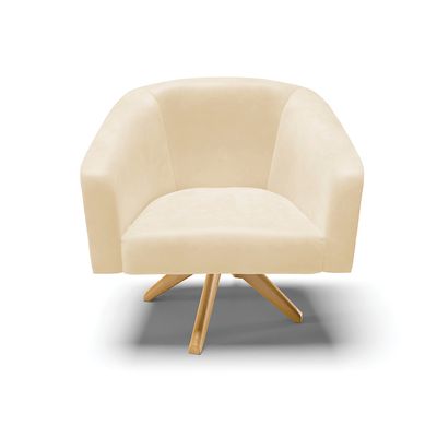 Poltrona Decorativa Kit 2 Stella Base de Madeira Giratória MA30 Sintético PU Bege D03 - D'Rossi
